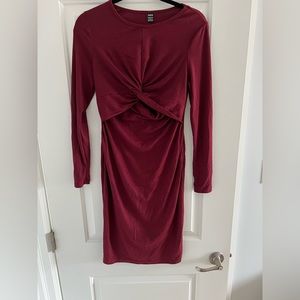 MATERNITY tight, ribbed red midi dress, size large